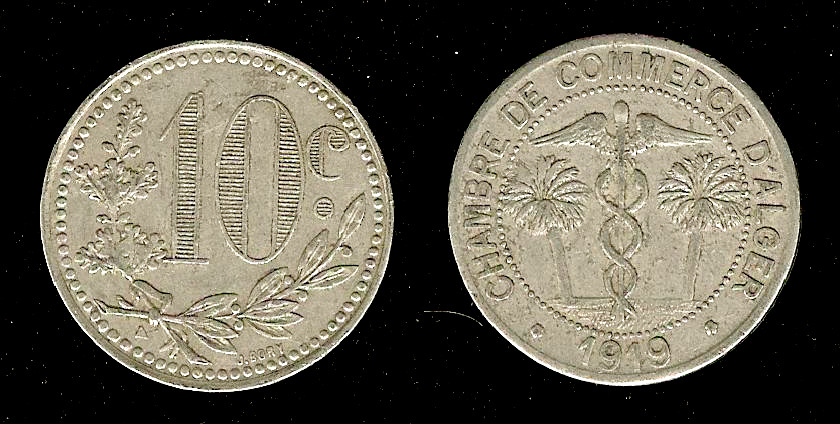 Algeria 10 centimes 1919 gVF